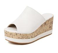 MJIASIAWA Mujer Peep Toe Zapatillas Moda Exterior Casual Plataforma Tacón De Cuña Sandalias Verano Playa Zapatos Mulas Zapatillas Sandalias Blanco Talla 36 Eu