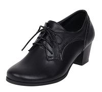 MJIASIAWA Mujer Punta Redonda Oficina Trabajo Casual Tacón Ancho Cordones Brogue Pump Clásica Tacón Medio Comfy Oxford Retro Zapatos Negro Talla 37 EU/38 Asiática