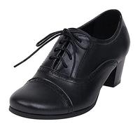 MJIASIAWA Mujer Punta Redonda Oficina Trabajo Casual Tacón Ancho Cordones Brogue Pump Clásica Tacón Medio Comfy Oxford Retro Zapatos Negro Talla 37 EU/38 Asiática