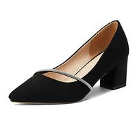 MJIASIAWA Mujer Sin Cordones Noche Vestido Elegante Tacón Ancho Pump Prom Puntiagudo Fiesta Moda Boda Zapatos Negro Talla 36 EU
