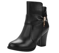MJIASIAWA Mujer Tacón Ancho Invierno Clásica Botines Cremallera Fiesta Elegante Boda Tacón Alto Chelsea Vestido Retro Moda Boots Negro Talla 45 EU/47 Asiática