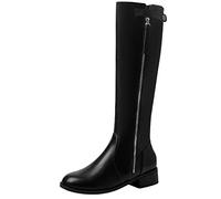MJIASIAWA Mujer Tacón Medio Clásica Invierno Knee Cremallera Botas De Montar Punta Redonda Comfy Casual Warm Retro Botas De Montar Negro Talla 40 EU/41 Asiática