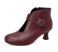 MJIASIAWA Mujer Verano Punta Rojoonda Comodo Kitten Botas Botas de Invierno Vintage Gladiator Boda Sequins Botas Cortas Vino Rojo Talla 32 EU