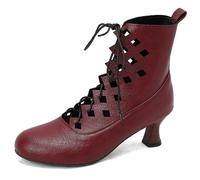 MJIASIAWA Mujer Verano Punta Rojoonda Comodo Kitten Botas Botas de Invierno Vintage Gladiator Boda Sequins Botas Cortas Vino Rojo Talla 32 EU