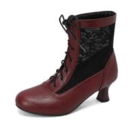 MJIASIAWA Mujer Verano Punta Rojoonda Comodo Kitten Botas Botas de Invierno Vintage Gladiator Boda Sequins Botas Cortas Vino Rojo Talla 32 EU