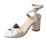 MJIASIAWA Peep Toe Block Sandalias Mujer Correa de Tobillo Sandalia de Veranos 8CM Chunky Fiesta Hebilla Tacón Alto Blanco Talla 40.5 EU/42 Asiática