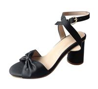 MJIASIAWA Peep Toe Block Sandalias Mujer Correa de Tobillo Sandalia de Veranos 8CM Chunky Fiesta Hebilla Tacón Alto Negro Talla 36.5 EU/37 Asiática