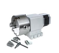 MJINA Mesa de indexación CNC, Eje de rotación del Eje A, Cabezal de indexación CNC, Caja de Engranajes de transmisión armónica sin holgura 50:1(130 Four-Jaw Chuck Kit)