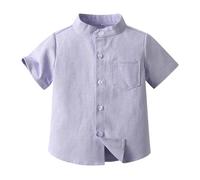 Mjjsk Camisa con botones para niños, para la escuela, casual, suave, de manga corta, sólida, ligera, transpirable, para playa, vacaciones, A33, Morado (, 8 años