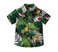 Mjjsk Camisas hawaianas con botones para niños, camisa de manga corta para niños, diseño de árbol de coco tropical, camisas divertidas, floral, playa, vacaciones, verano, A21, verde, 6-7 años