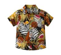 Mjjsk Camisas hawaianas con botones para niños, camisa de manga corta para niños, diseño de árbol de coco tropical, camisas divertidas, floral, playa, vacaciones, verano, A21, Y2-1-naranja, 8-9 años
