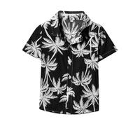 Mjjsk Camisas hawaianas con botones para niños, camisa de manga corta para niños, diseño de árbol de coco tropical, camisas divertidas, floral, playa, vacaciones, verano, A21, Negro, 4-5 años