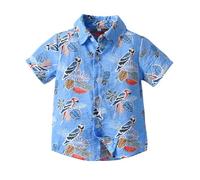 Mjjsk Camisas hawaianas con botones para niños, camisa de manga corta para niños, diseño de árbol de coco tropical, camisas divertidas, floral, playa, vacaciones, verano, A21, azul celeste, 9-10 años