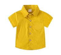 Mjjsk Camisas hawaianas con botones para niños, para verano, playa, tropical, casual, manga corta, lisa, para niños, vacaciones, camisetas divertidas, A-5-amarillo, 5-6 años