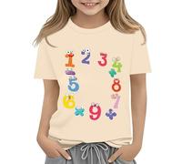 Mjjsk Camiseta de manga corta con cuello redondo para niños, para amantes de las matemáticas, para niños y niñas, con dígitos numéricos, estilo informal, beige, 8-9 años