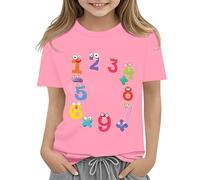 Mjjsk Camiseta de manga corta con cuello redondo para niños, para amantes de las matemáticas, para niños y niñas, con dígitos numéricos, estilo informal, rosa, 8-9 años
