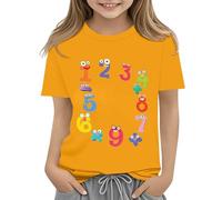 Mjjsk Camiseta de manga corta con cuello redondo para niños, para amantes de las matemáticas, para niños y niñas, con dígitos numéricos, estilo informal, naranja, 8-9 años