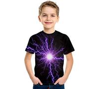Mjjsk Camiseta de manga corta para niños, de verano, a la moda, para niños, casual, cuello redondo, divertida, para la escuela, suave, cómoda, B-3-morado, 6-7 años