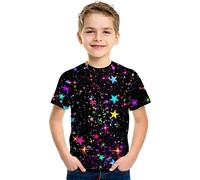 Mjjsk Camiseta de manga corta para niños, de verano, a la moda, para niños, casual, cuello redondo, divertida, para la escuela, suave, cómoda, A-1-negro, 8-10 años