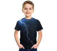 Mjjsk Camiseta de manga corta para niños, de verano, a la moda, para niños, casual, cuello redondo, divertida, para la escuela, suave, cómoda, B-2-azul, 10-12 años