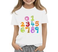 Mjjsk Camiseta de manga corta para niños y niñas, diseño de matemáticas, con números coloridos, para escuela, informal, cuello redondo, a la moda, blanco, 8-9 años
