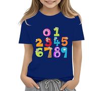 Mjjsk Camiseta de manga corta para niños y niñas, diseño de matemáticas, con números coloridos, para escuela, informal, cuello redondo, a la moda, azul, 8-9 años