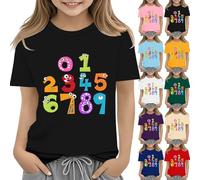Mjjsk Camiseta de manga corta para niños y niñas, diseño de matemáticas, con números coloridos, para escuela, informal, cuello redondo, a la moda, Negro, 8-9 años