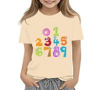 Mjjsk Camiseta de manga corta para niños y niñas, diseño de matemáticas, con números coloridos, para escuela, informal, cuello redondo, a la moda, beige, 8-9 años