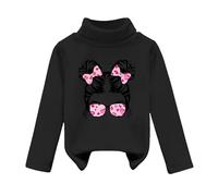 Mjjsk Camiseta de manga larga para niñas, cuello alto, suave, cómoda, con dibujos animados, lindas, clásicas, para la escuela, casual, a la moda, camisetas de otoño, Negro, 5-6 años