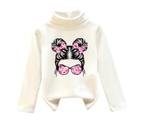 Mjjsk Camiseta de manga larga para niñas, cuello alto, suave, cómoda, con dibujos animados, lindas, clásicas, para la escuela, casual, a la moda, camisetas de otoño, blanco, 5-6 años