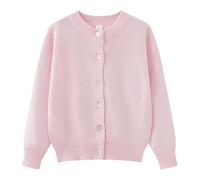 Mjjsk Cárdigan de manga larga con botones para niñas, informal, cómodo, de punto, liso, para otoño y primavera, para niños, rosa, 3-4 años