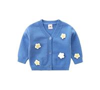 Mjjsk Cárdigan de manga larga para niñas pequeñas, suéter cálido con cuello en V, suéter de punto, casual, a la moda, cómodo para niños, azul, 4-5 años