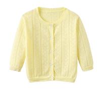 Mjjsk Cárdigan de punto ligero de manga larga con botones para niñas, abrigo de punto de moda informal para verano y otoño, amarillo, 6-7 años