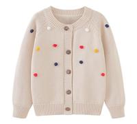 Mjjsk Cárdigan de punto para niñas, casual, con botones, manga larga, cuello redondo, cómodo, suave, para otoño, a la moda, para niños, beige, 5-6 años