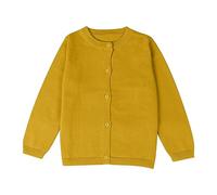 Mjjsk Cárdigan de punto para niñas, de manga larga, con botones, cómodo, liso, informal, para la escuela, otoño, primavera, para niños, amarillo, 5-6 años