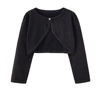 Mjjsk Cárdigan de punto para niñas, de manga larga, con un botón, ligero, corto, informal, para otoño e invierno, Negro, 4-5 años
