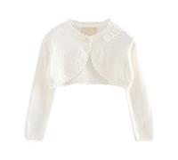Mjjsk Cárdigan de punto para niñas, de manga larga, ligero, recortado, elegante, para niños, boda, fiesta, abrigo, blanco, 5-6 años