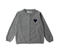 Mjjsk Cárdigan de punto para niñas, manga larga, con botones, ligero, suave, casual, suelto, para otoño, primavera, moda para niños, gris, 5-6 años
