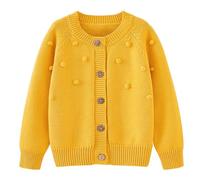Mjjsk Cárdigan de punto para niñas, suéter de manga larga con cuello redondo, cálido, suave, casual, otoño, para niños, A-1-amarillo, 6-7 años