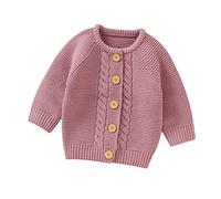 Mjjsk Cárdigan de punto trenzado de manga larga para niñas, suéter escolar a la moda, casual, ropa de punto para otoño e invierno, chaqueta gruesa y cálida para niños, rosa, 3-6 meses