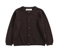 Mjjsk Cárdigan informal para niñas, con botones, cuello redondo, ropa escolar, ropa de punto de moda, de manga larga, para otoño e invierno, ropa de abrigo para niños, marrón, 18-24 meses