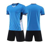 Mjjsk Conjunto de ropa para niños, camiseta deportiva y pantalones cortos, conjunto de camiseta de fútbol para adolescentes, deportes, escuela, entrenamiento, azul claro, 15-16 años