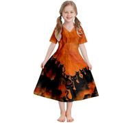 Mjjsk Disfraz de Halloween para niñas, disfraz de calabaza y fantasma sangriento, vestido acampanado de manga corta para niños, casual, fiesta de cumpleaños, trajes festivos, A-1-naranja, 9-10 años