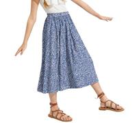 Mjjsk Falda midi floral para niñas, estilo bohemio, acampanada, con cintura elástica, estilo casual, elegante, para vacaciones, playa, azul, 5-6 años