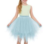 Mjjsk Falda tutú para niñas, cintura elástica, falda de ballet de tul en capas, falda de baile escalonada de malla para fiesta de cumpleaños, Navidad, Halloween, baile de graduación, L-azul., 9-15