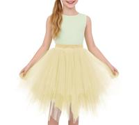 Mjjsk Falda tutú para niñas, cintura elástica, falda de ballet de tul en capas, falda de baile escalonada de malla para fiesta de cumpleaños, Navidad, Halloween, baile de graduación, L-amarillo, 9-15