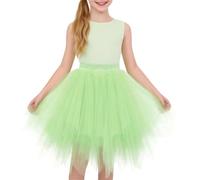 Mjjsk Falda tutú para niñas, cintura elástica, falda de ballet de tul en capas, falda de baile escalonada de malla para fiesta de cumpleaños, Navidad, Halloween, baile de graduación, L-verde, 9-15