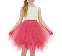 Mjjsk Falda tutú para niñas, cintura elástica, falda de ballet de tul en capas, falda de baile escalonada de malla para fiesta de cumpleaños, Navidad, Halloween, baile de graduación, L-rojo, 9-15 años