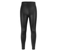 Mjjsk Leggings de baile para niñas, mallas de gimnasia con purpurina brillante, sin pies, elásticos, de longitud completa, para deportes y danza, Negro, 6-7 años