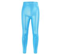 Mjjsk Leggings de baile para niñas, mallas de gimnasia con purpurina brillante, sin pies, elásticos, de longitud completa, para deportes y danza, azul, 6-7 años